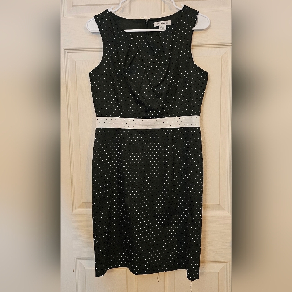 Timeless Liz Claiborne Black & White Polka Dot Sheath Dress/Size 8